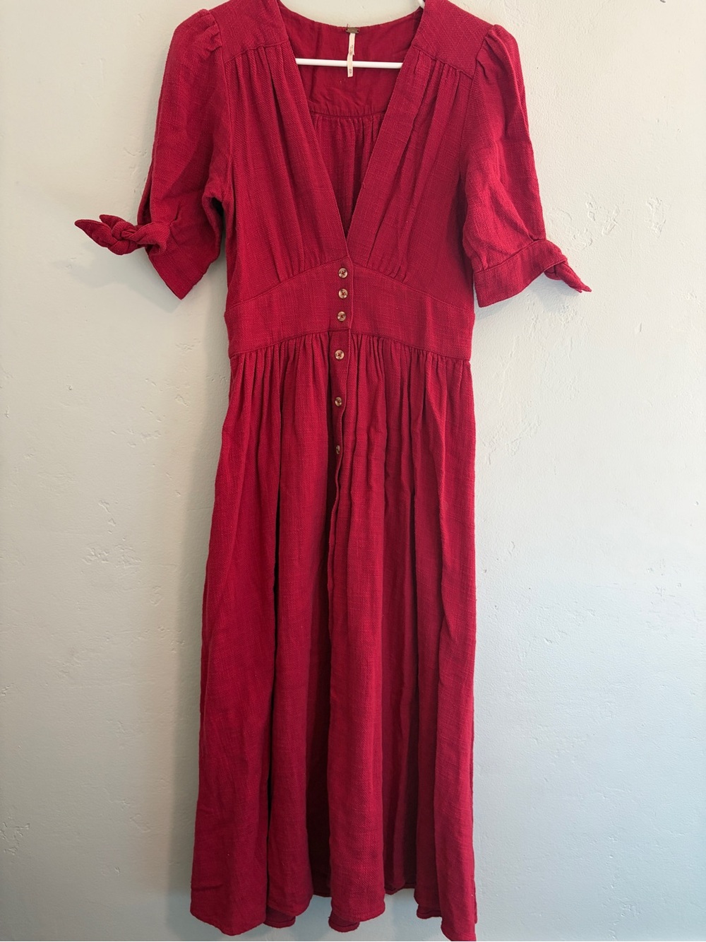 Free People Love of My Life Red V-Neck Button Front Midi Dress